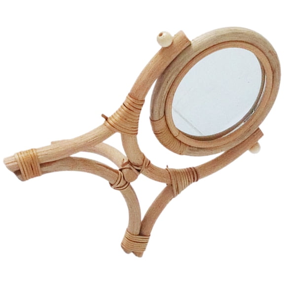 Soimiss Rustic Rattan Makeup Mirror for Home Desk with High Definition Clear Reflection