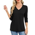 thumbnail image 3 of Uooqdmx Basic Tees for Women, 3/4 Length Sleeve Womens Tops, Womens Summer Tops, Plain T Shirts for Women, Tunic Tops, Black M, 3 of 5