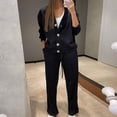 thumbnail image 6 of 2 Pcs/Set Women Shirt Pants Set V Neck Single-breasted Long Sleeves Knitted Loose Top Drawstring Elastic Waist Wide Leg Trousers Sport Tracksuit, 6 of 8