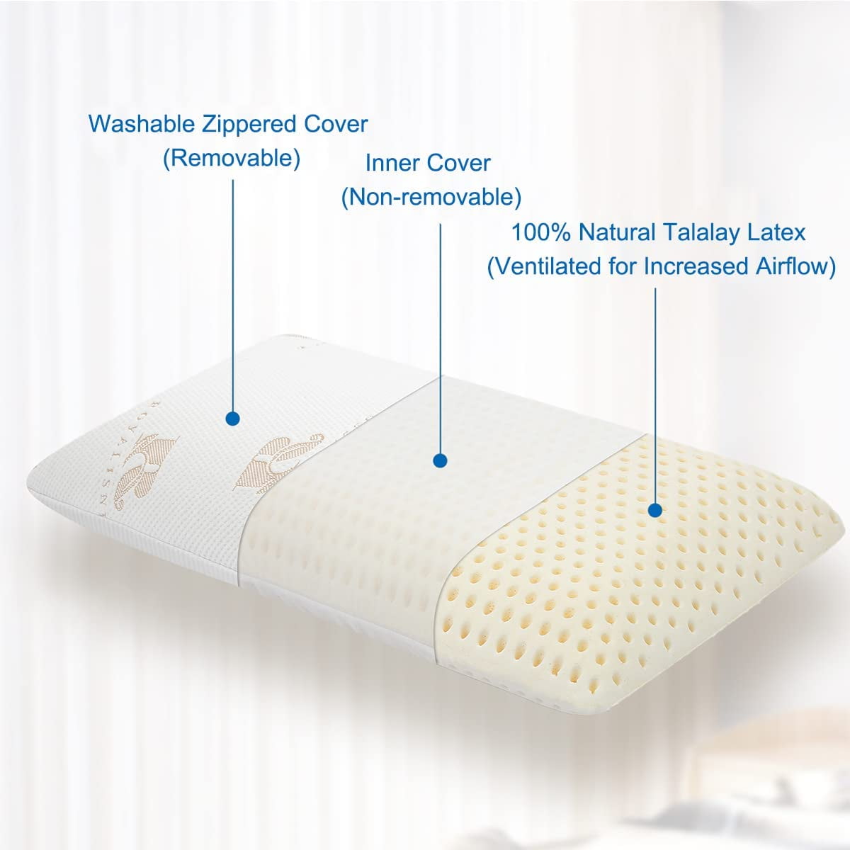 100 Talalay Latex Pillow, Medium Firm Bed Pillow for Sleeping with