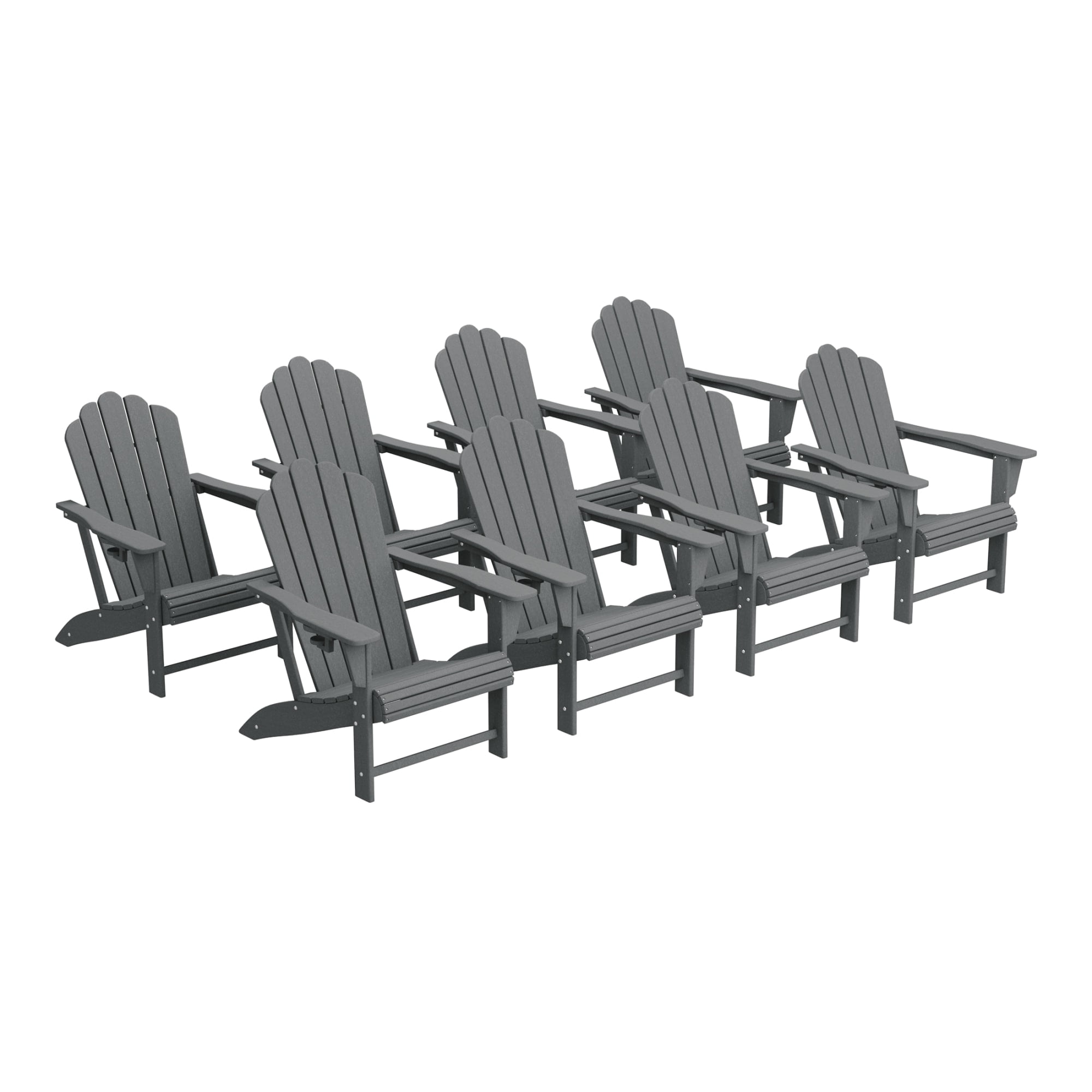 WestinTrends Highland Outdoor Patio HDPE Adirondack Chairs With Cup Holders (Set of 8), Gray