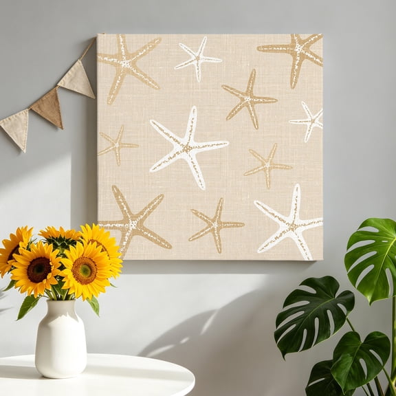 Coastal Cream Beige Starfish Canvas Wall Art for Living Room, Summer Vintage Beach Marine Life Poster Print Painting for Bedroom Office Home Decoration Wall Pictures Prepare To Hang 8"x8"