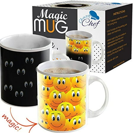 Magic Color Changing Funny Mug Cool Coffee & Tea Unique Heat Changing Sensitive Cup 12 oz Smiley Faces Design Drinkware Ceramic Mugs Cute Birthday Gift Idea for Mom Dad Friend Women & (Best Gift Ideas For Dad Birthday)