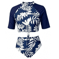 thumbnail image 5 of ITAWES Women's Two Piece Rash Guard Swimsuit, Short Sleeve Crop Top & High Cut Bikini Bottom, Sun Protection Swimwear, 5 of 5