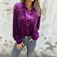 thumbnail image 6 of cfhntfmh Velvet Shirts for Women Plus Size Long Sleeve Button down Shirt Vintage Tops Lapel Blouse Fall Outfits for Women, 6 of 6