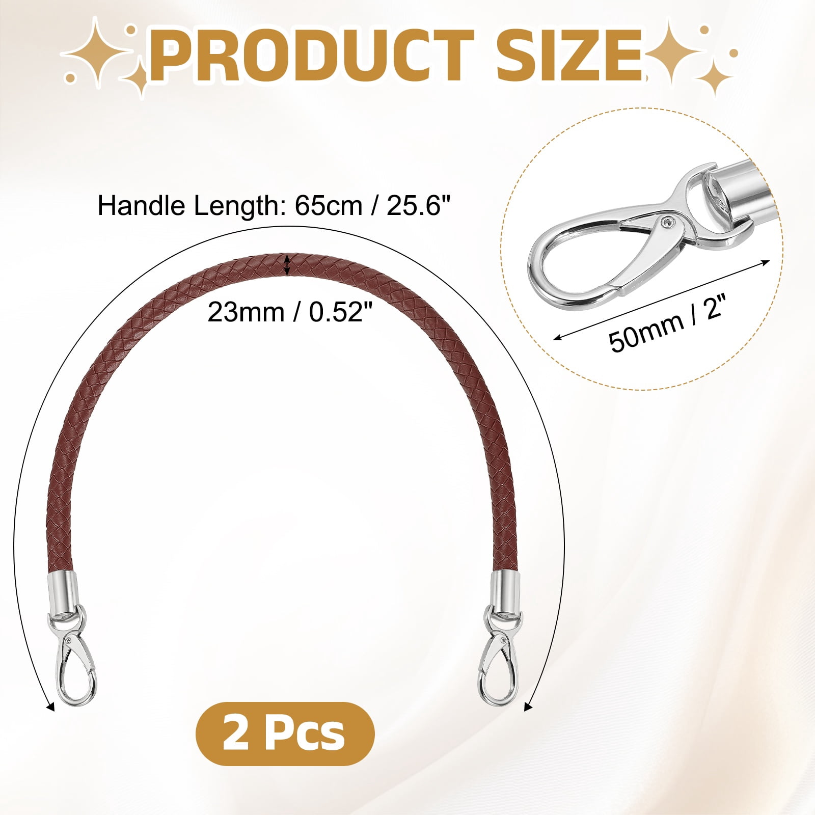 Uxcell 2 Pcs Braided Purse Strap, 65cm 25.6" PU Leather Shoulder Purse Strap for Handbag Bag Handle Replacement for DIY Making Handbag Underarm Bag, Brown (Silver Buckle)