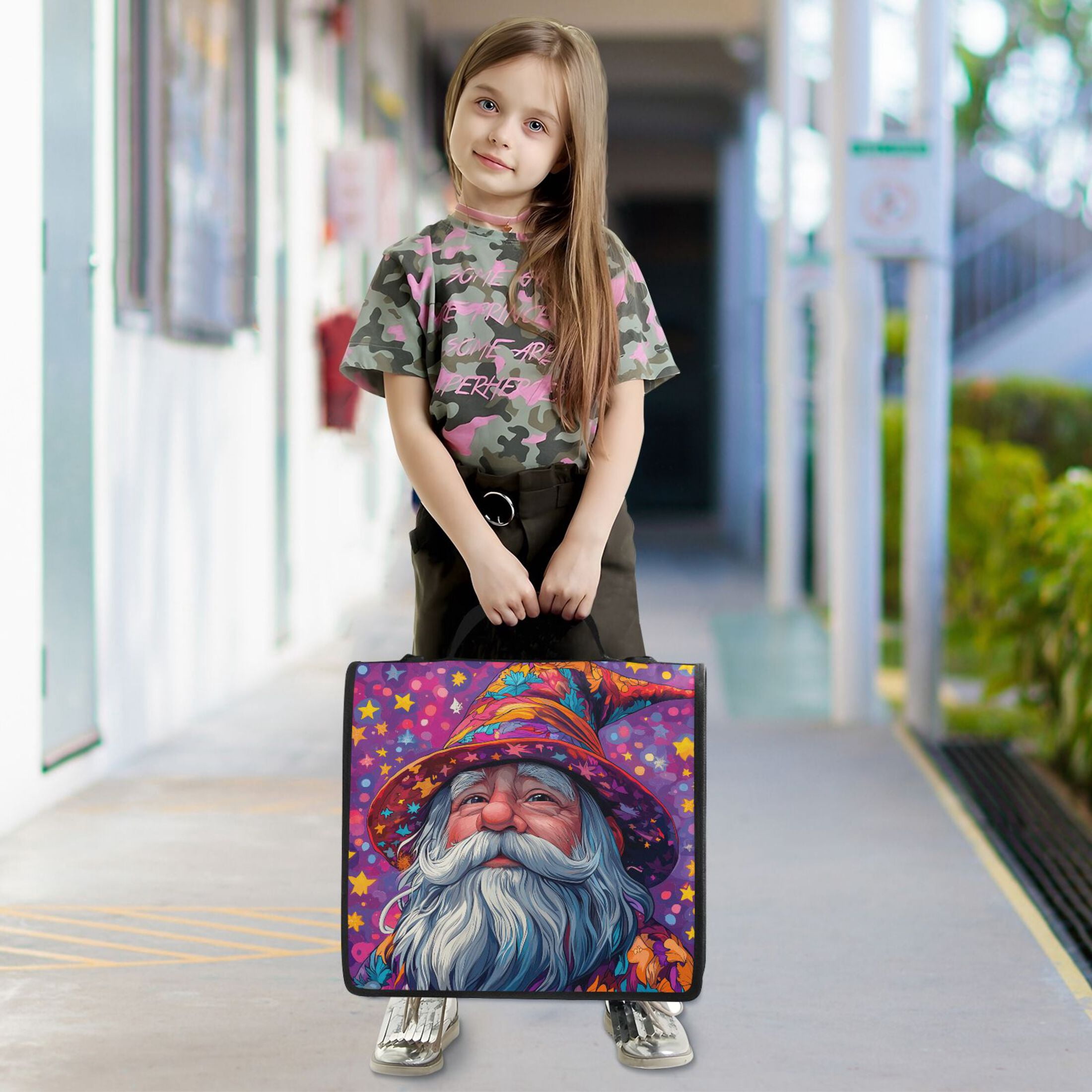 3 Ring Zipper Binder with Shoulder Strap Waterproof Trapper Keeper 2 Inch D-Ring 500 Sheets Capacity Cute Gnome and Star