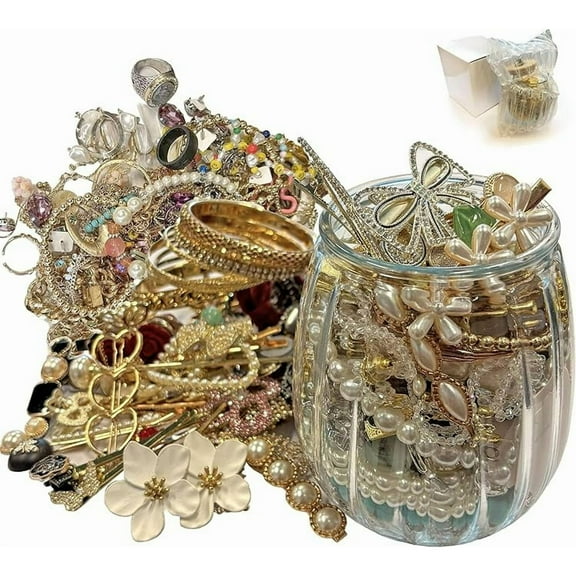 Mystery Jewelry Jar 25.4fl Oz, Surprise Vintage Jewelry Jar Mystery, Gift Jewelry Set Multi Style Including Earrings Necklaces Bracelets/Anklets Rings Kracelet, Unique Birthday Gifts for Her (45-50)