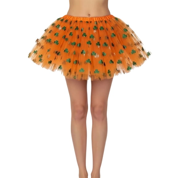 IWRICH Tutu for Women St.Patrick's Day Green Shamrock Tutu Skirts Tulle Skirts Orange One Size