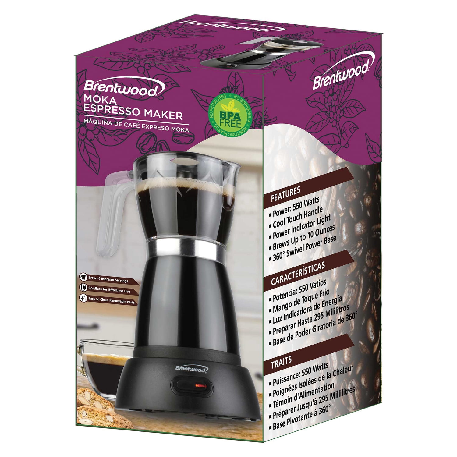 Brentwood 6-Cup Electric Moka Pot Espresso Machine, Black