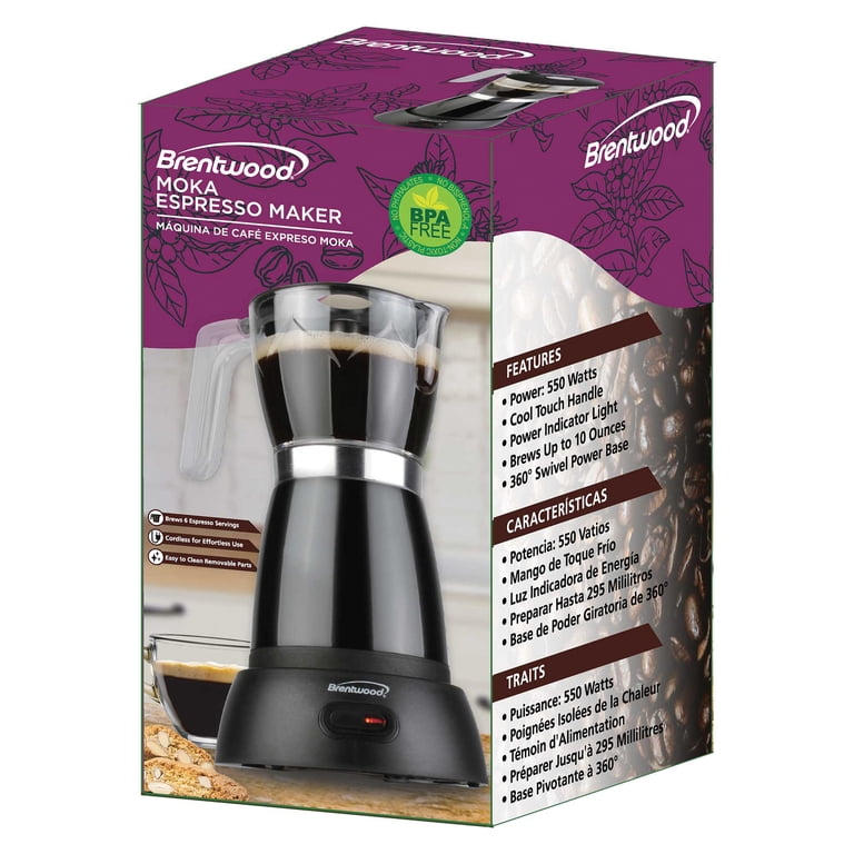 Brentwood 6-Cup Electric Moka Pot Espresso Machine, Black