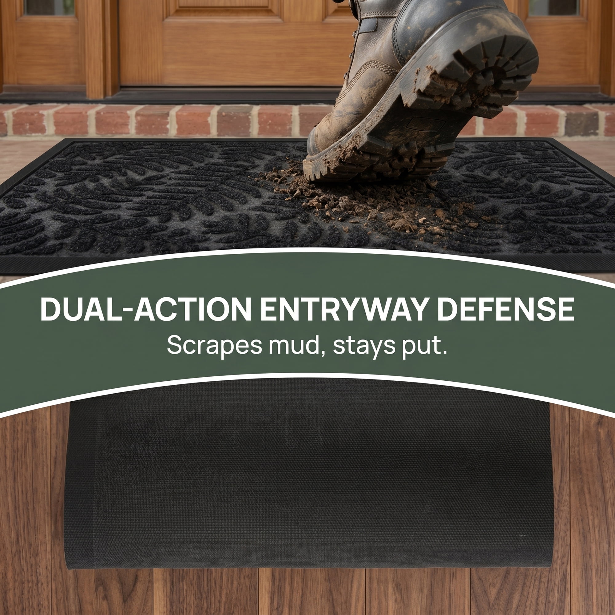 Unique Bargains Low-Profile Doormat Waterproof Non-Slip Geometric Scraper Gray 30" x 18"