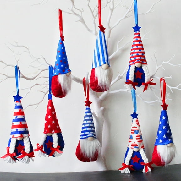 Chmadoxn Fourth of July Hanging Gnomes Ornaments Set of 8, Independence Day Patriotic Gnomes Decorations Handmade Plush Veterana Day Gift Elf Home Wall Decor