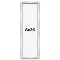 8x26 Frame Silver Whitewashed Wood Grain Solid Wood Shadow Box | 0.75 Inch Moulding Width | 0.75