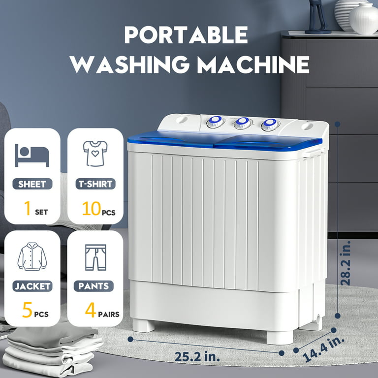 Auertech Portable Washing Machine, 20lbs Twin Tub Washer Mini Compact  Laundry Machine with Drain Pump, Semi-automatic 12lbs Washer 8lbs Spinner  Combo