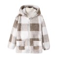 thumbnail image 2 of EnJoCho Girls Fleec𝖾 Sher𝗉a Jacket Full Zip Hooded Plaid Winter Fall Coat Warm Soft Cozy Lined Outerwear Pockets Cute Clothes Kids Girls Jacket Coat 8-14 Years, 2 of 8