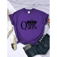 thumbnail image 3 of T-shirts pour Femmes Imprimés Grande Couronne de Queen Respirants Été Manches Courtes Street Hip Hop Tee Vêtements Col Rond Décontracté Hauts Féminins Bleu Brume L, 3 of 6