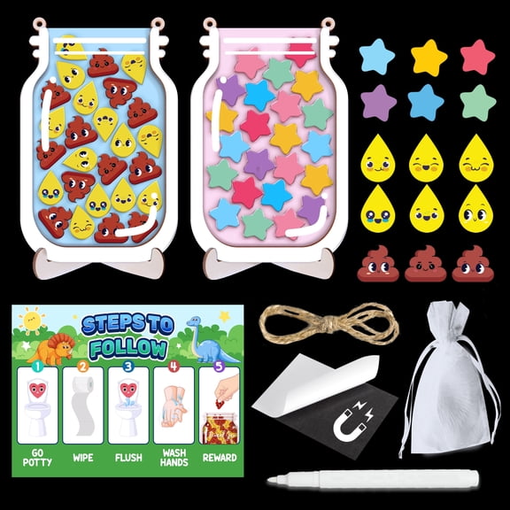 2 Pack 60 Tokens Reward Jar Magnetic for Kids Potty Training Toddlers Poop Star Teacher Classroom Board Incentive Good Behavior Management Tools Back to School Boys Girls