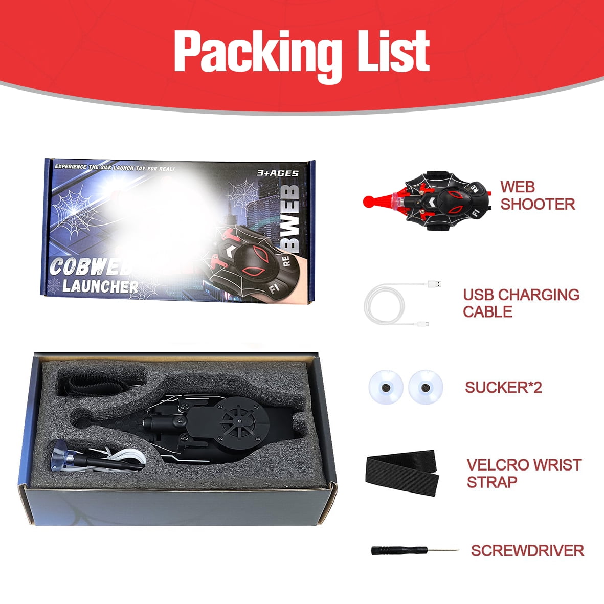 New Upgraded Spider Web Shooter Toy - String Launcher with Auto-Rewind, Realistic Web Slinger for Kids & Superhero Fans - Cool Action Toy with Suction Cup (Black)