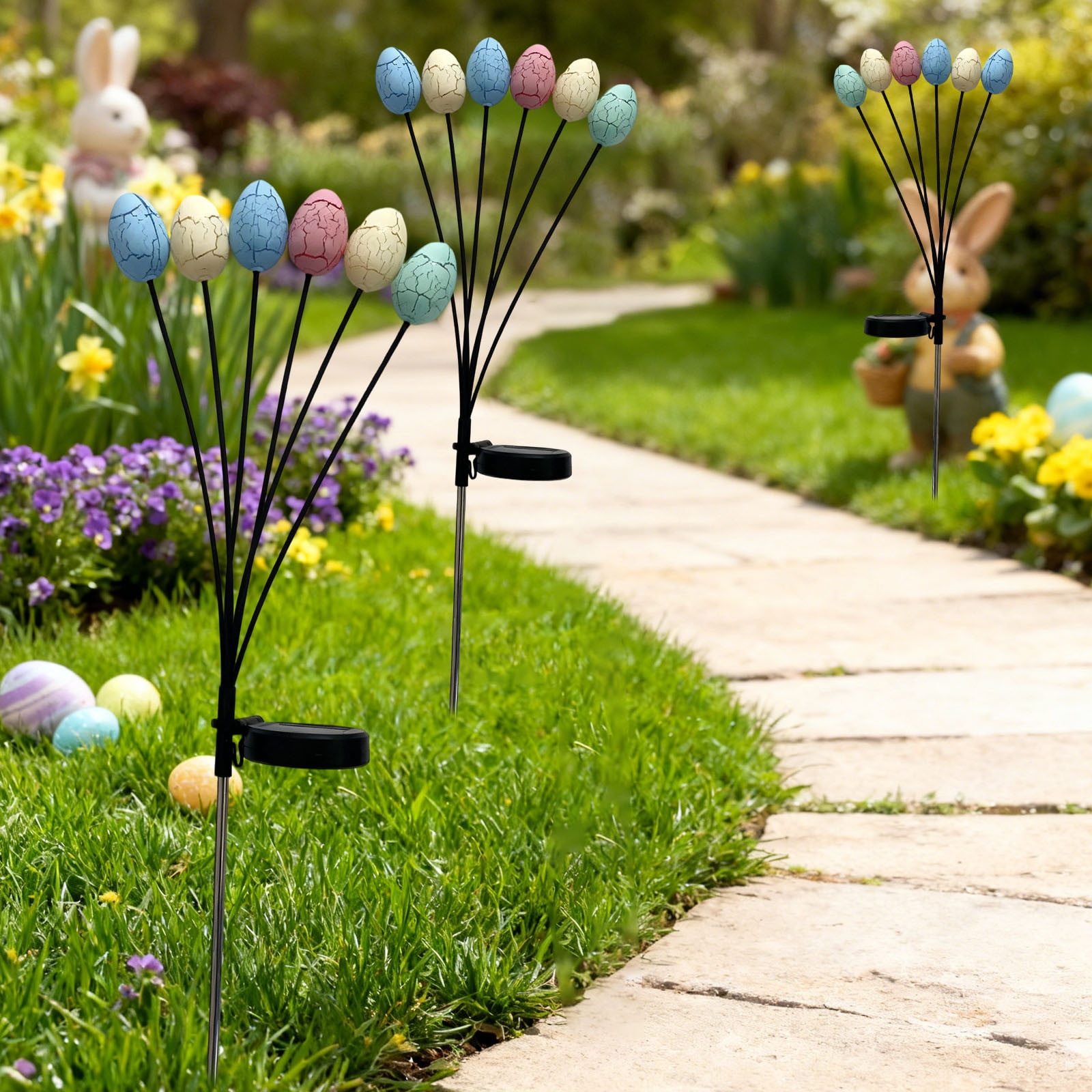 Solar Powered Garden Lights | Egg Shaped Outdoor Stake Lights for Patio and Yard Decoration | Automatic On/Off | Water Resistant Plastic Construction | Set of 1 Ground Mounted Solar Light