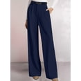 thumbnail image 5 of Womens Wide Leg Dress Pants Business Casual Flowy Work Palazzo Pants High Waisted Slacks Trousers Navy Blue L, 5 of 7