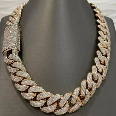 Cuban Chain Lab Created Round-Cut Diamond Cuban Link Chain For Men 14k Rose Gold Plated 925 Sterling Silver