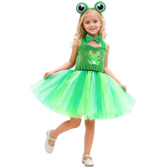 Huowey Girls Tutu Dress Set Green Outfits Halter Sweetheart Neck Sleeveless Animal Appliques Tulle Bell Dresses With Headband Suits For Kids Childrens Dress Up Outfits,Green,9-10 Years