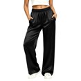 thumbnail image 2 of Nugftut Womens Pajama Pants High Waist Satin Wide Leg Pants with Pockets Soft Comfortable Loungewear Pajamas, 2 of 8