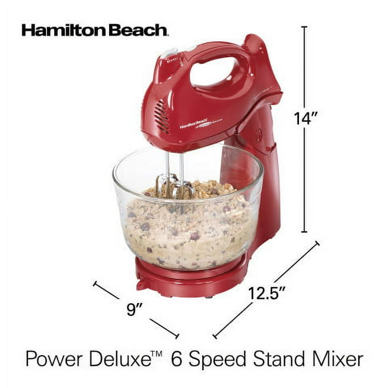 Hamilton Beach Power Deluxe Stand and Hand Mixer, 6 Speeds, 4 Quarts, Red,  64699