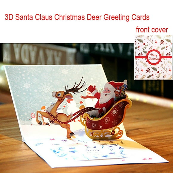 Agiferg 3D Pop Up Carte Père Noël Cerf Vacances Joyeux Noël Cartes de Voeux
