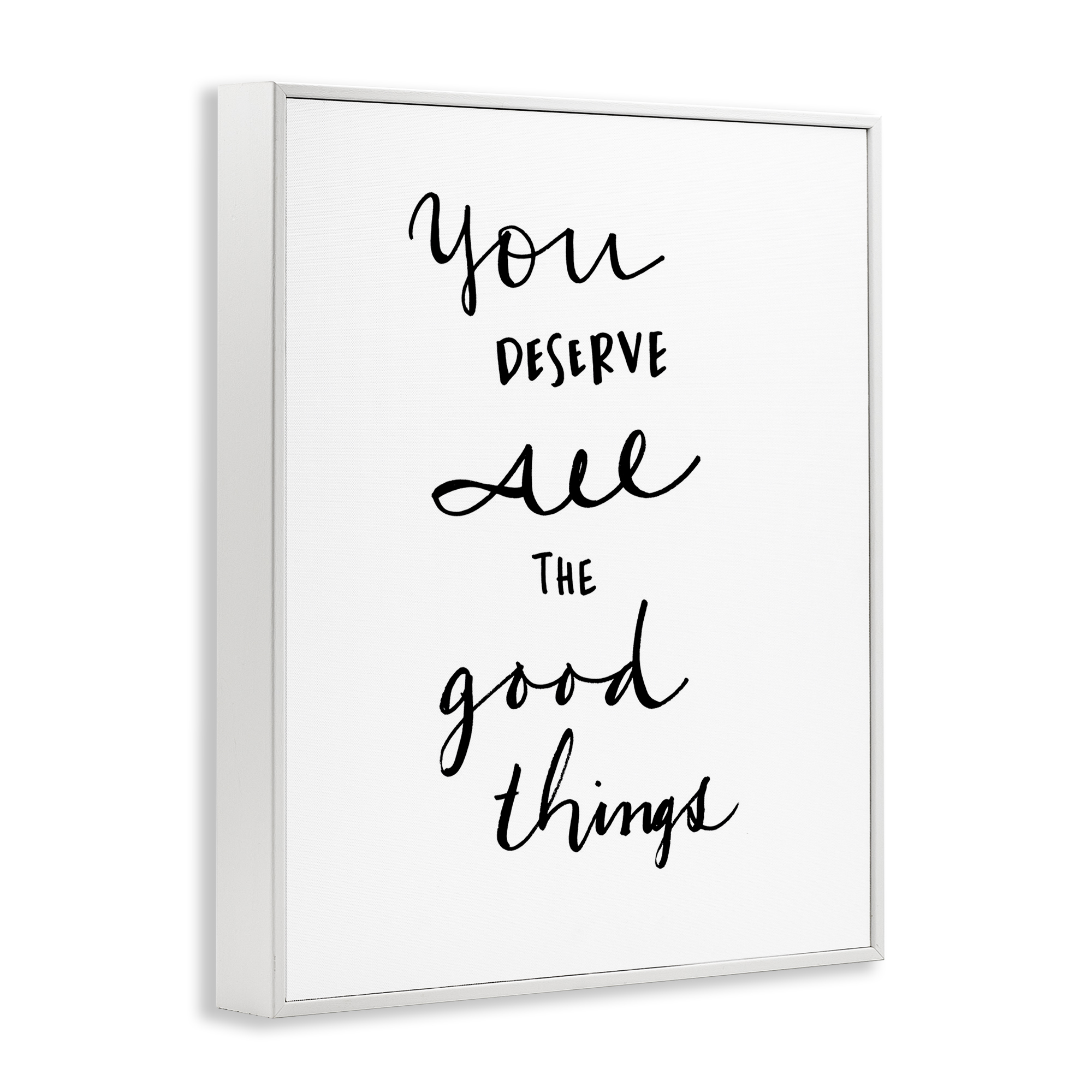 Stupell Industries Deserve Good Things Typography Painting White Framed Art Print Wall Art, 16 x 20
