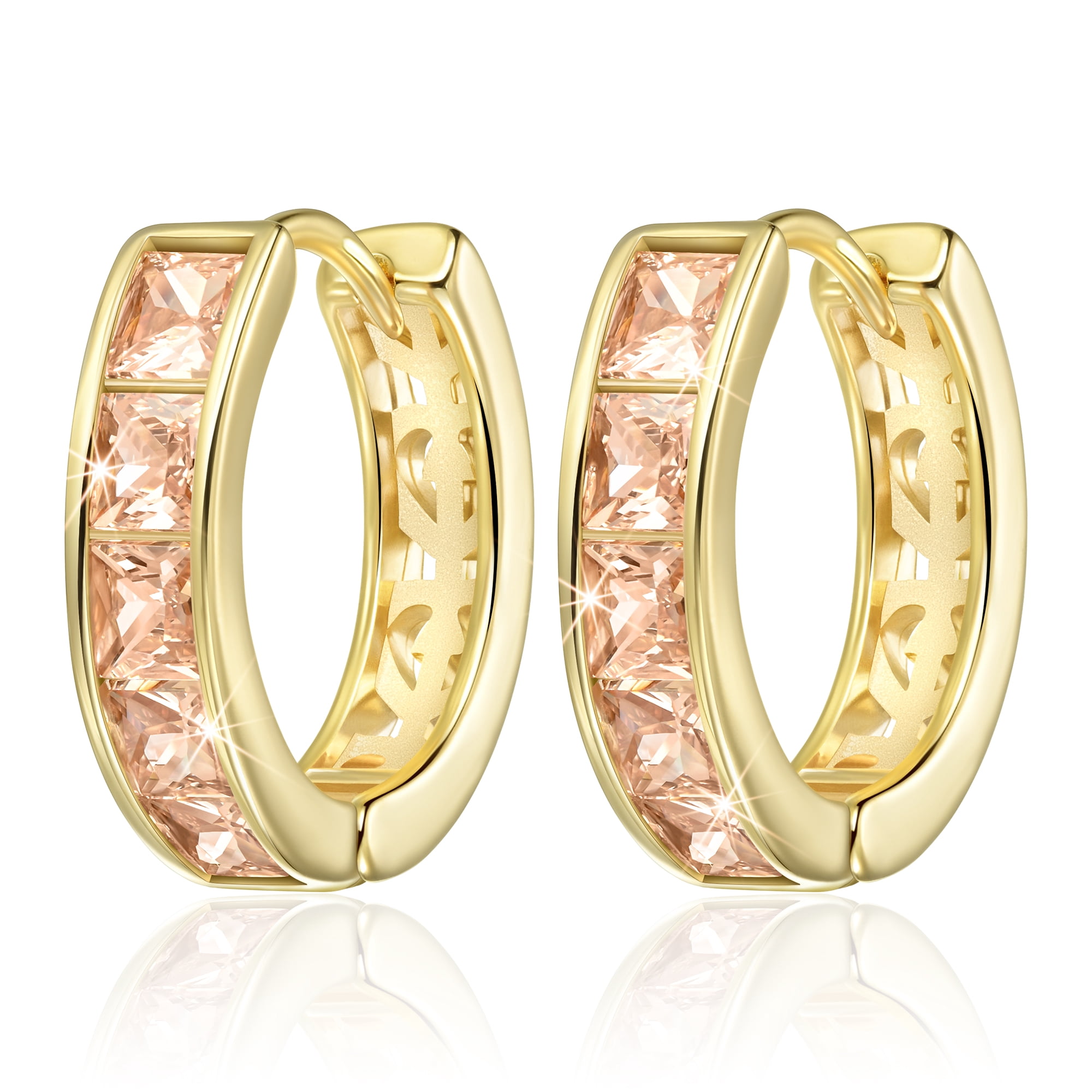 XUPING 14K Gold Plated Cubic Zirconia Huggie Hoop Earrings For Women - Hypoallergenic Trendy Dangle Earrings