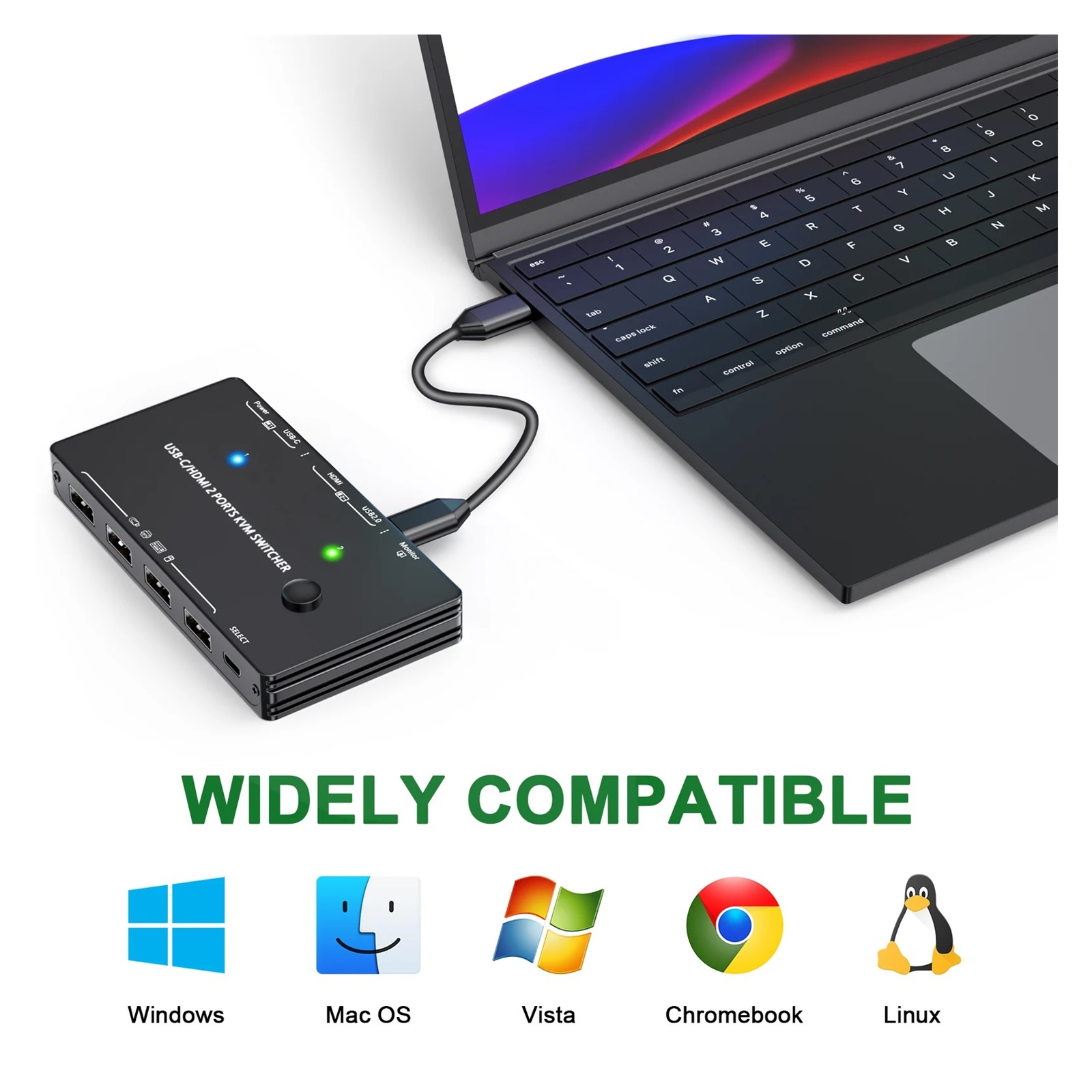 3 USB C KVM Switch 4K 60Hz Type C USB KVM Switcher 87W PD Charge For 2 Computer 1 Monitor