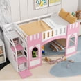 thumbnail image 2 of Low Loft Bed with Stairs, Twin Size Loft Beds with Castle Guardrail and Window, Wooden  Space Saving Loft Bed with Storage, No Box Spring Needed (Pink), 2 of 8