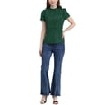 thumbnail image 3 of Allegra K Women's Ruffle Polkd Dots Round Neck Casual Short Sleeve Blouse Tops XL Green, 3 of 8