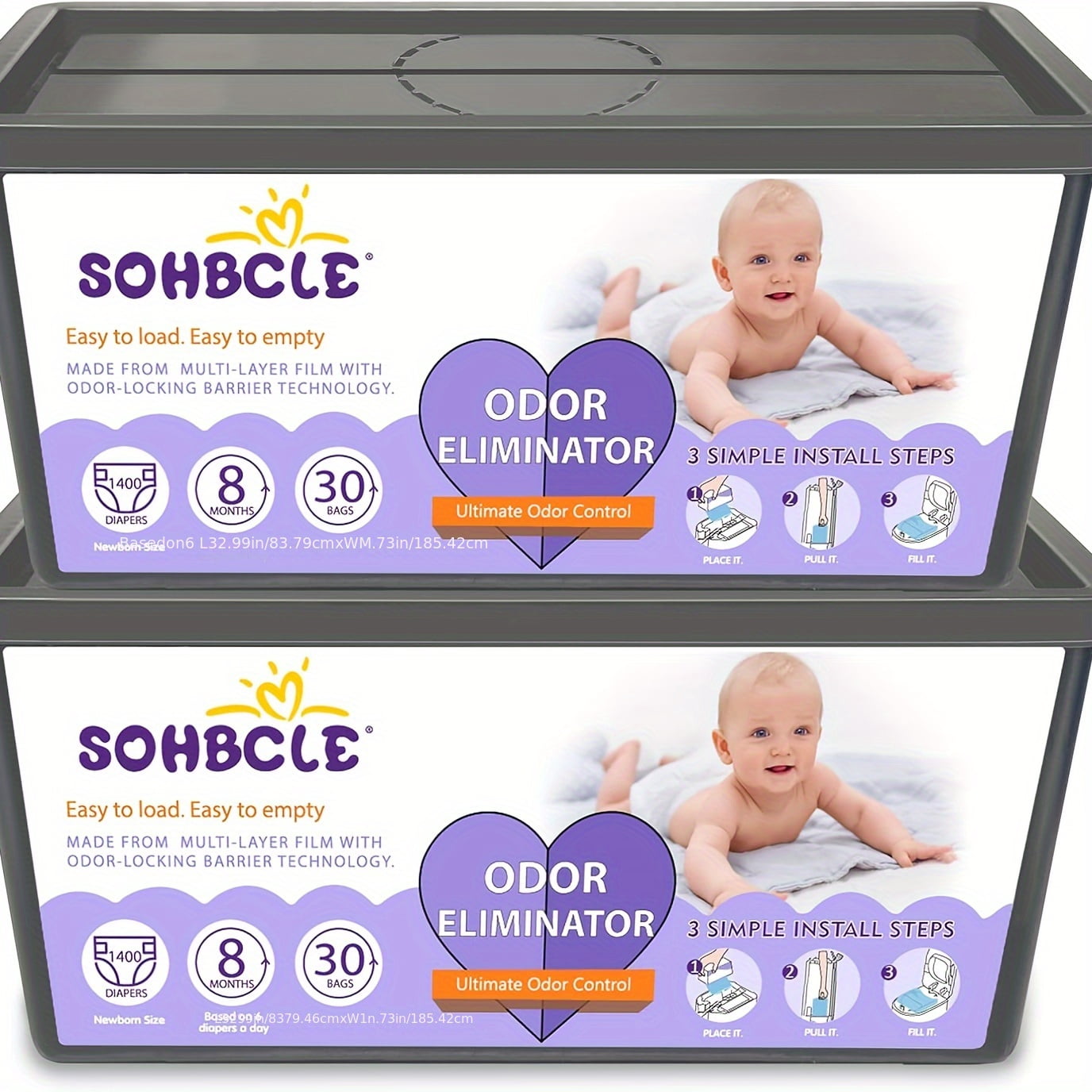 Refills Compatible with Genie Easy Roll Signature Diaper Pail and Platinum Diaper Pail, 60 Bags Hold Up to 2800 Newborn Diapers, Extra Thickness Powerful Odor Eliminate, Fresh Fragrance Easy to Use