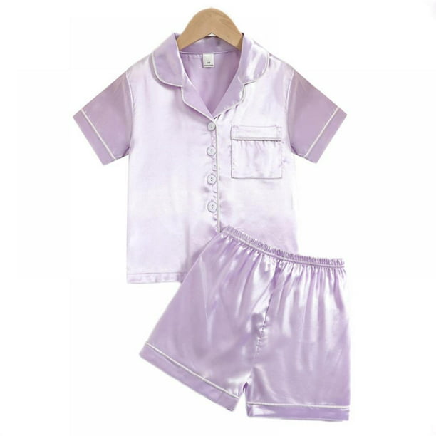Uccdo Summer Boys Girls Satin Silk Short Sleeve Pajamas Set Button Down ...