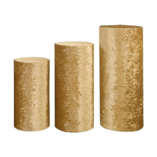 3 cubiertas de pedestal cilíndricas para decoración de fiestas. Oro