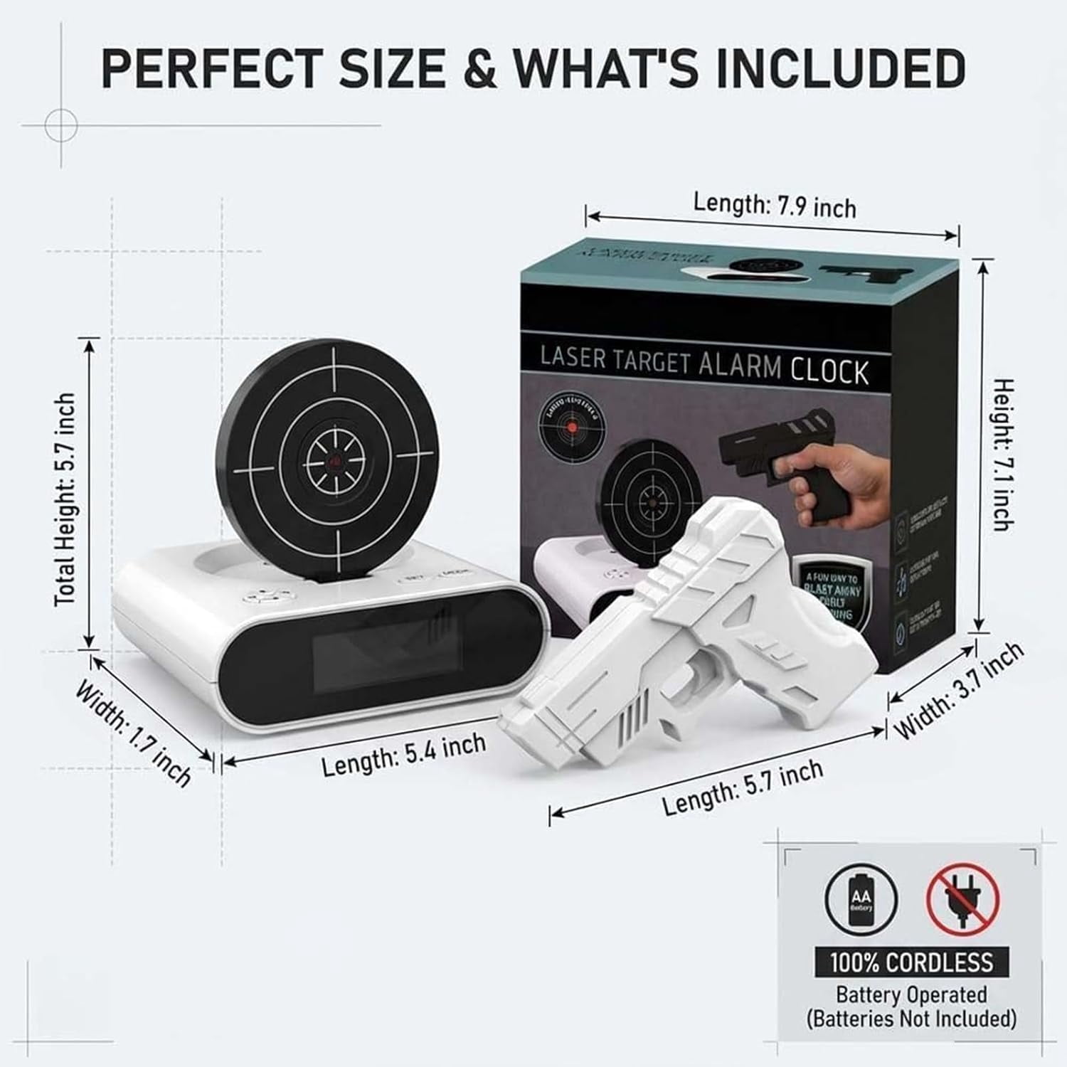 Alarm Clock with Gun, Interactive Shooting Game, Large LED Display, Custom Ringtones & 2 Alarm Modes, Fun Shot Timer Clock for Heavy Sleepers, Bedroom Home Office (#B)