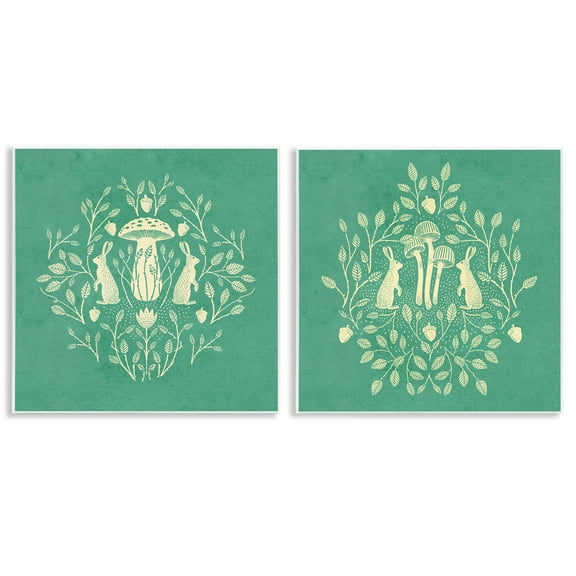 Stupell Industries Boho Symmetrical Rabbits Animals Painting Unframed Art Print Wall Art, 12 x 12, Set of 2