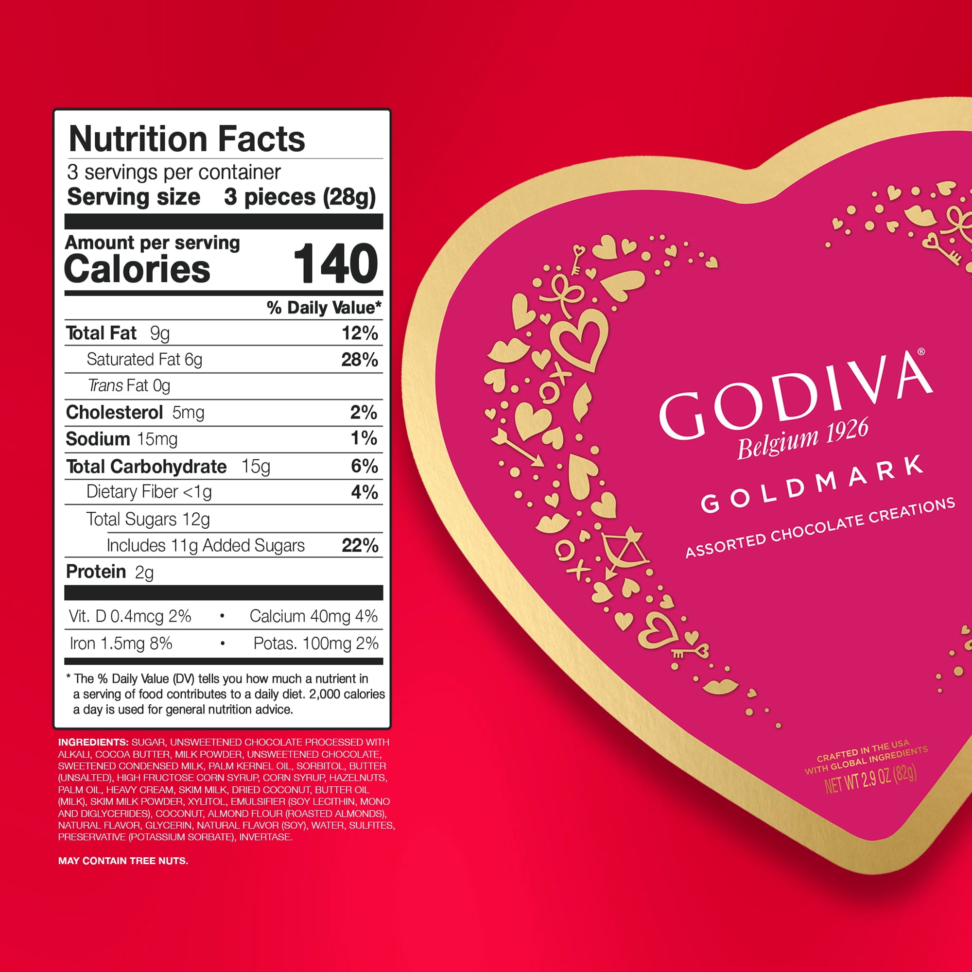 Godiva Valentine's Day Assorted Chocolate Heart Box, Goldmark Collection, 9 Pieces