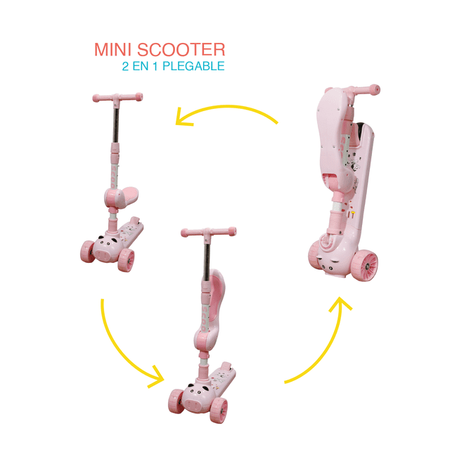 Mini Scooter 2 en 1 Plegable con Asiento Musica Luz y Freno