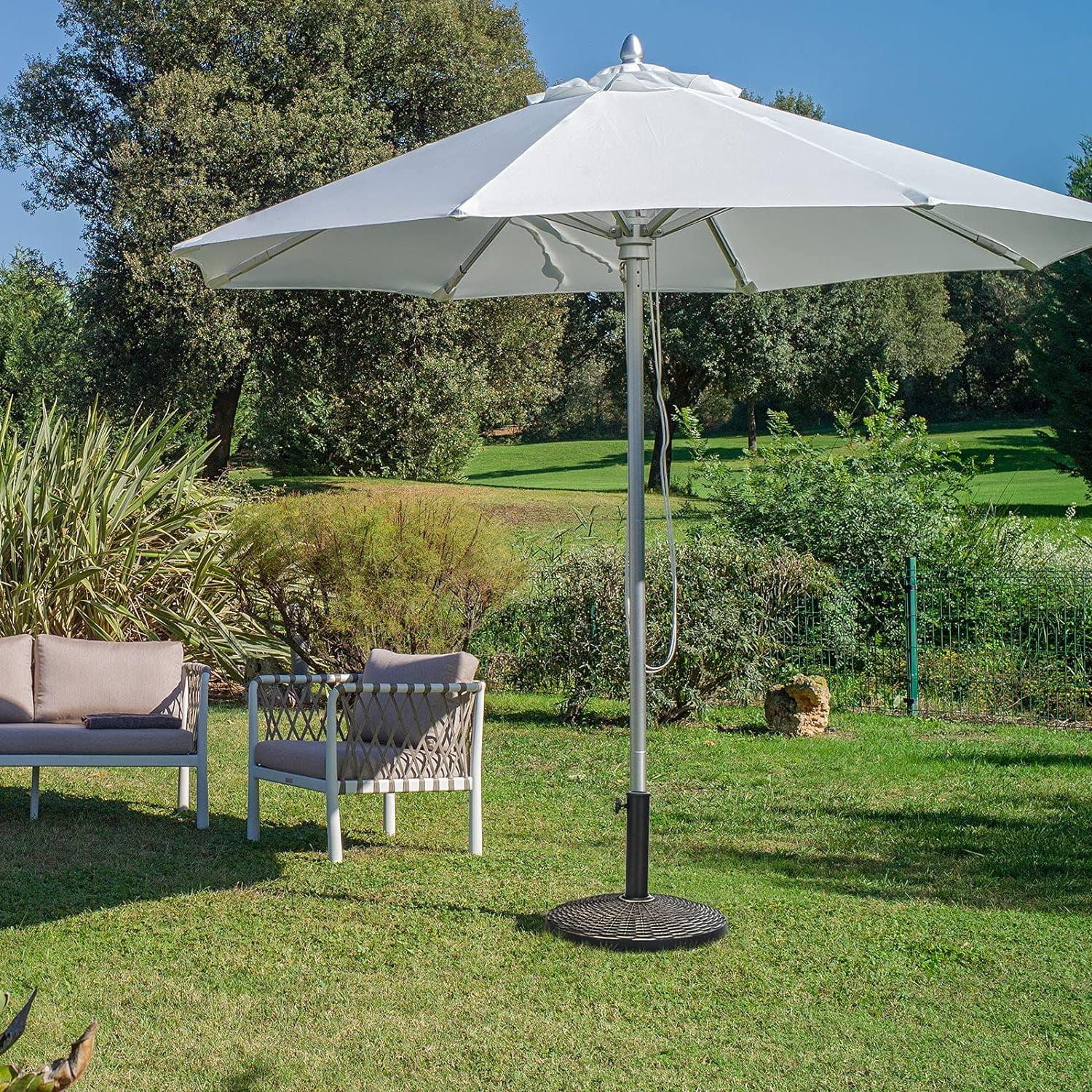 WBTER 22 lbs Patio Umbrella Base, 18 Inch Round Outdoor Umbrella Stand for 1.5'' or 1.9'' Diameter Pole, Heavy Duty Market Umbrella Holder for Garden Beach Yard Poolside Lawn, Bronze