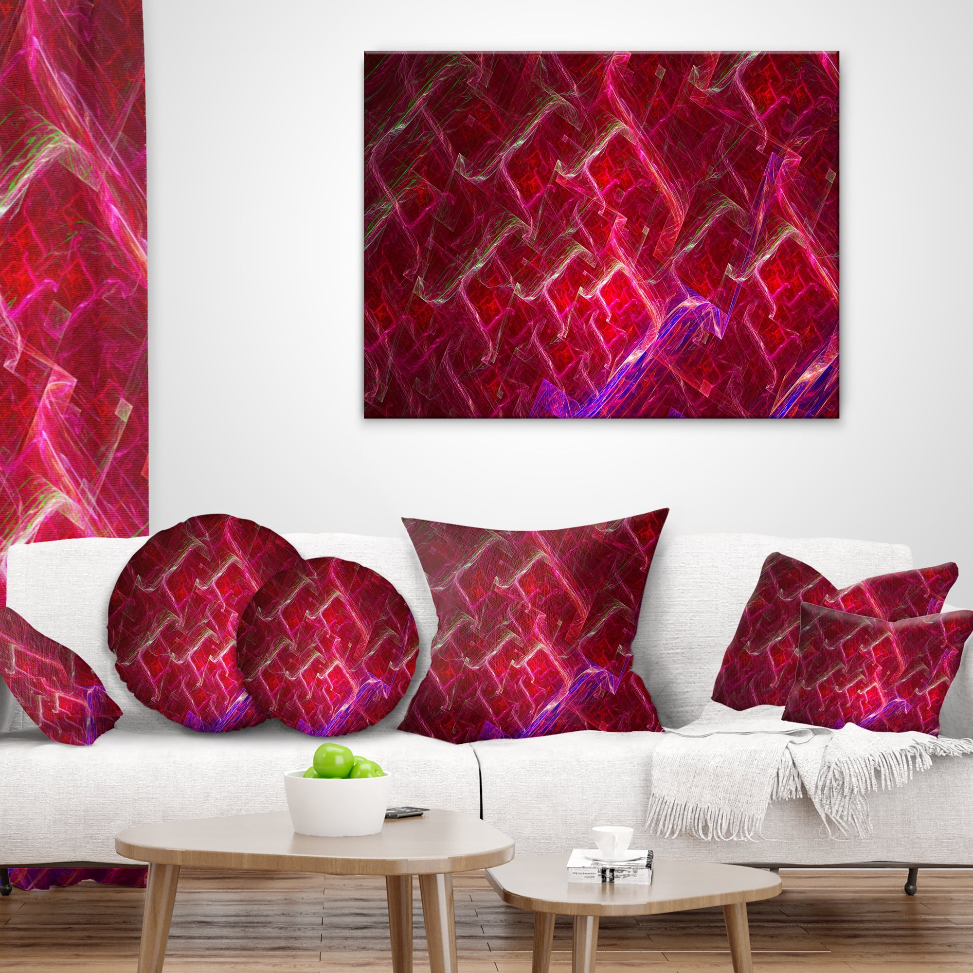 Designart Red Fractal Electric Lightning - Abstract Throw Pillow - 16x16