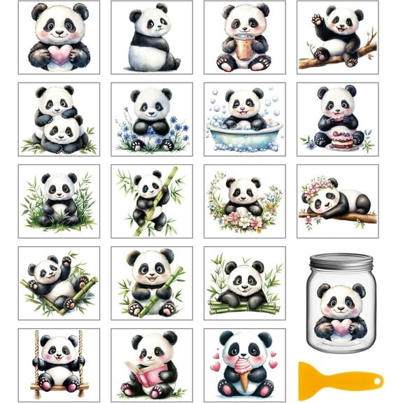 18 Sheets Cute Panda Rub on Transfer 3.9x3.6inch Colorful Bamboo Panda Vase Home Decals Cup Transfer Stickers