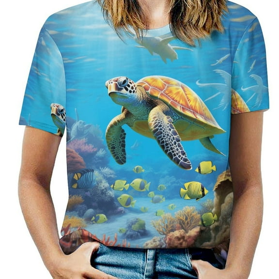Nautical Green Sea Turtles T Shirts Basic T-Shirt Short Sleeve Ladies Tee Shirt Summer Graphic Clothing