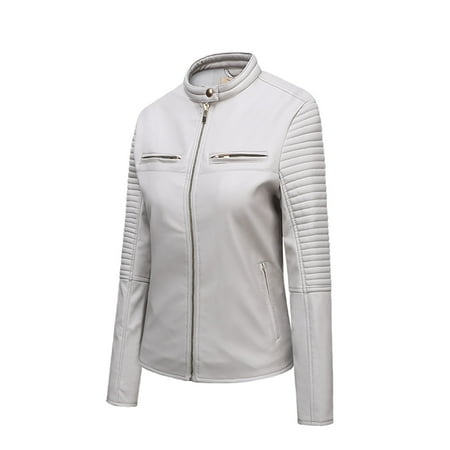 

nsendm Women Ladies Lapel Motor Jacket Coat Zip Biker Short Punk Cropped Cot Outerwear Leather Vest Jacket Women Coat White Large