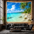 thumbnail image 6 of Tropical Beach with Palm Trees and Sailboat, Serene Coastal Oasis for Ocean Lovers, Coastal Home Decor Housewarming Gift Tapestry Wall Hanging for Bedroom and Living Room, 6 of 7