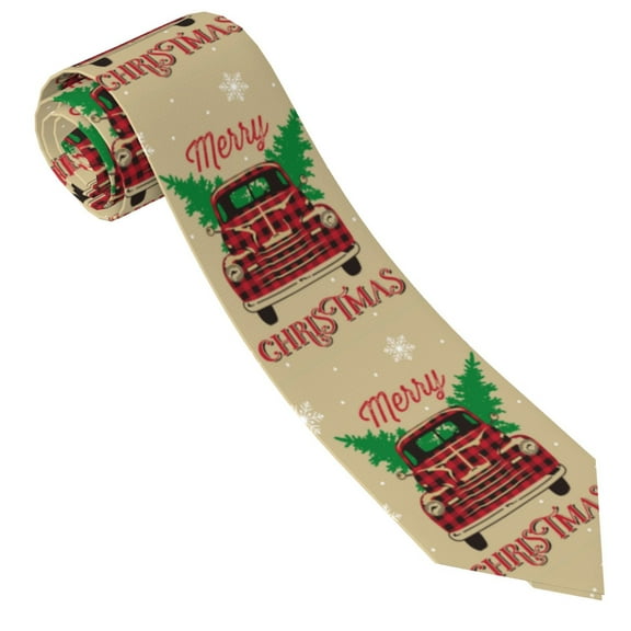 Yiaed Christmas Vintage Red Truck Print Men's Ties Silk Business Necktie for Husband Father Valentine's day Father's Day Gift