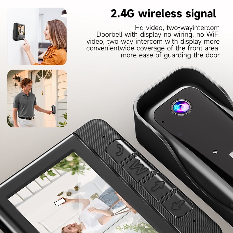 Visual Smart Video Doorbell 4.3 Inch Color Display Auto Capture Auto Recording 128GB TF Card Support Home Security Black